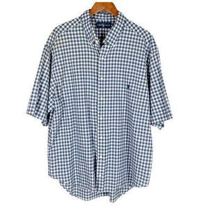 Ralph Lauren Shirt Mens S Button Down Collar Blue White Plaid Short Sleeves
